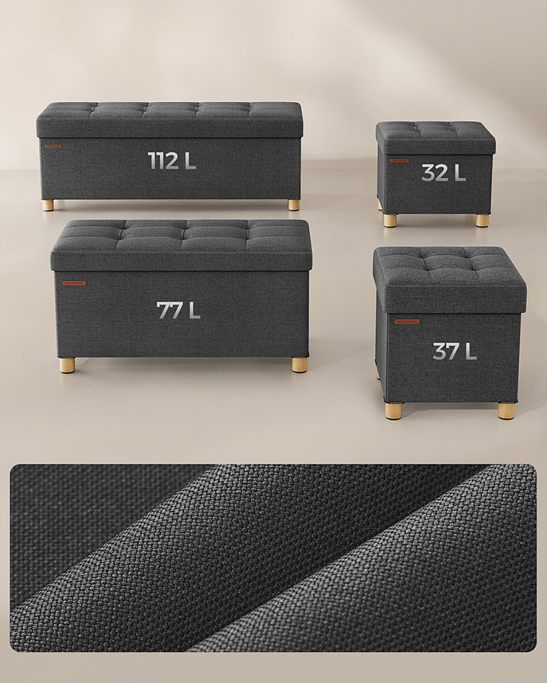 Dark Grey Tufted Ottoman