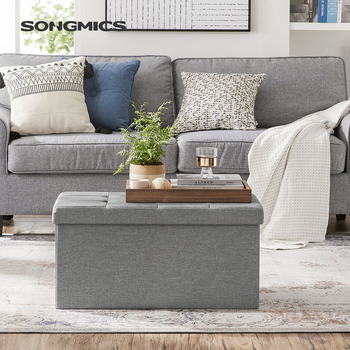 Linen Fabric Storage Ottoman