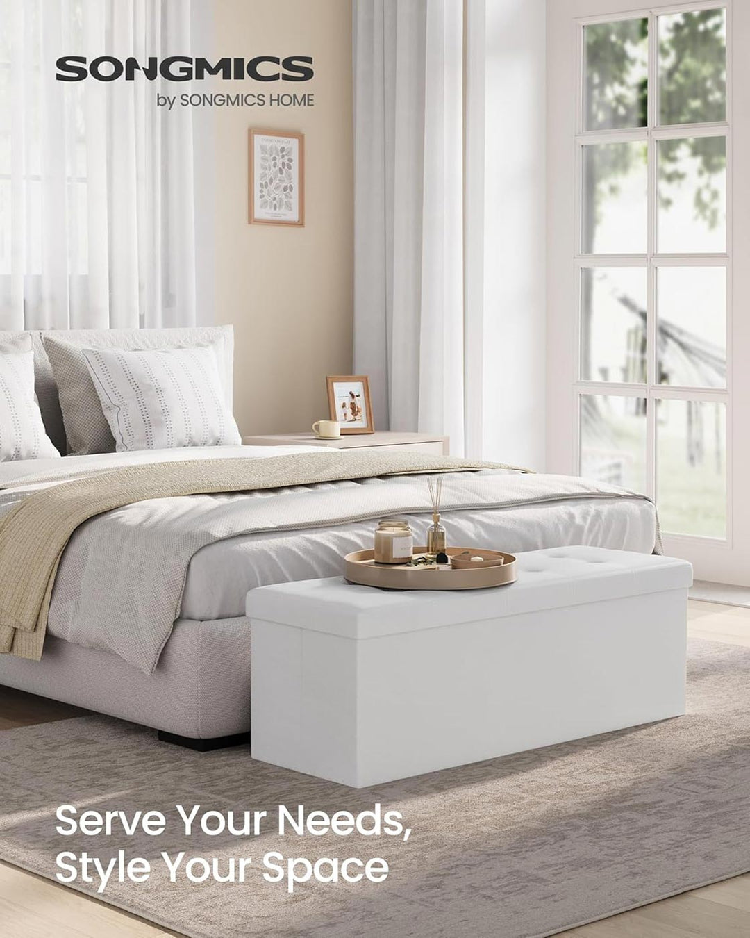 Large Storage White Ottoman