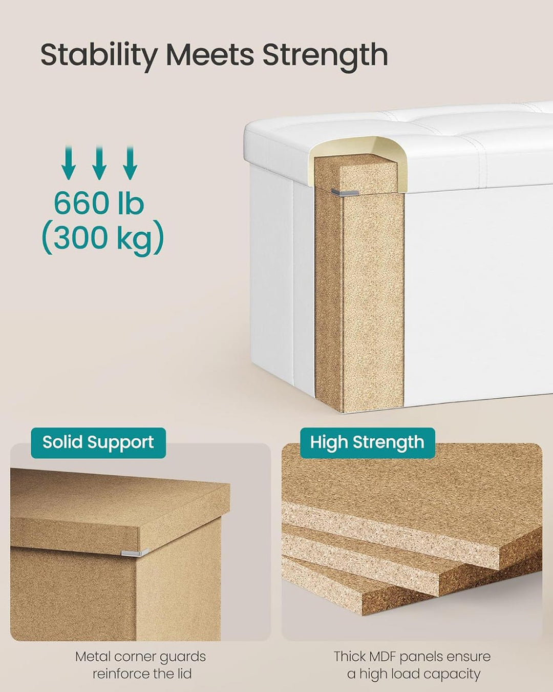 Large Storage White Ottoman