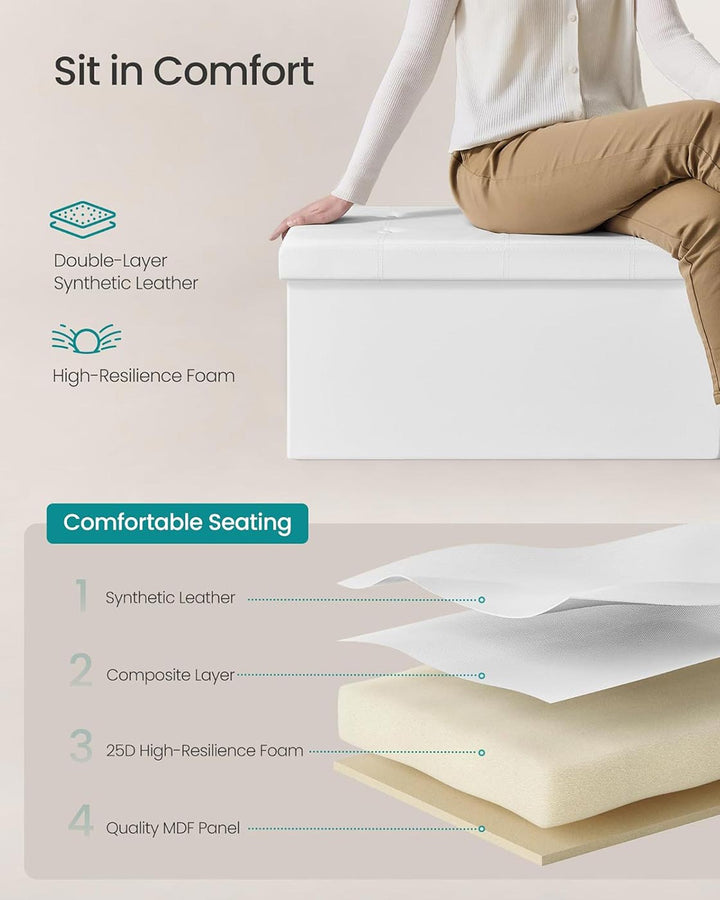 Large Storage White Ottoman