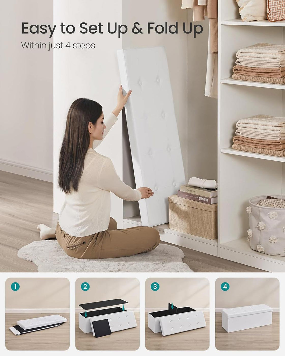 Large Storage White Ottoman