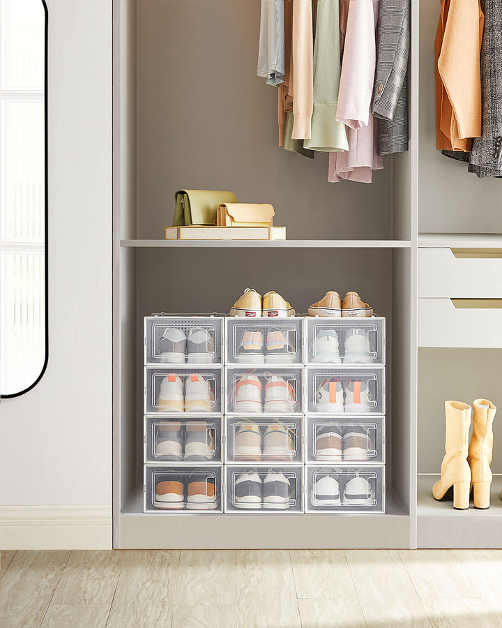 Pack of 12 Transparent Plastic Shoe Boxes