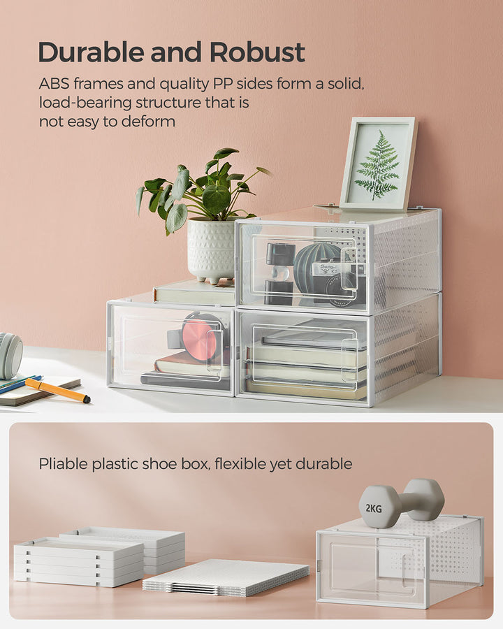 Pack of 12 Transparent Plastic Shoe Boxes