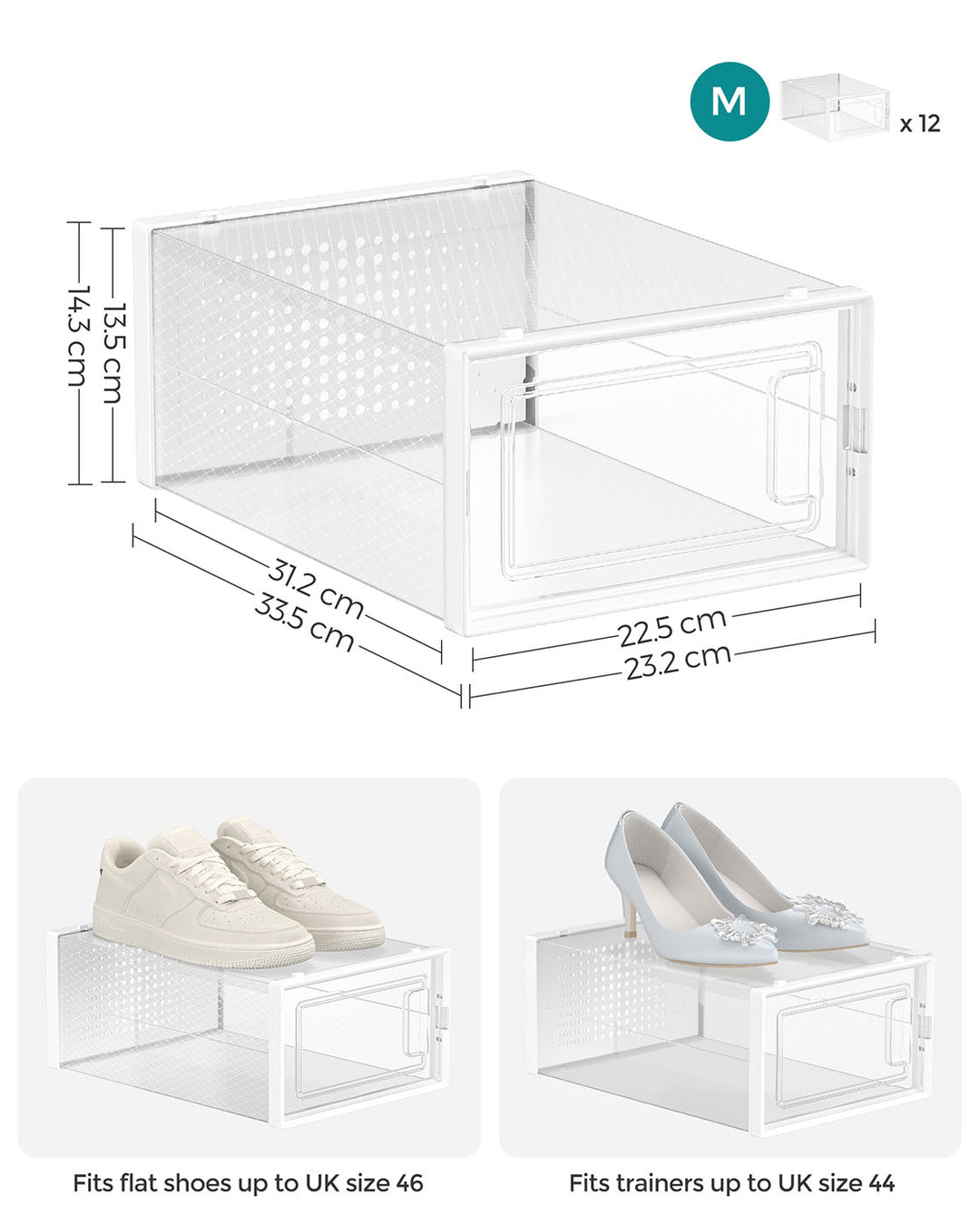 Pack of 12 Transparent Plastic Shoe Boxes