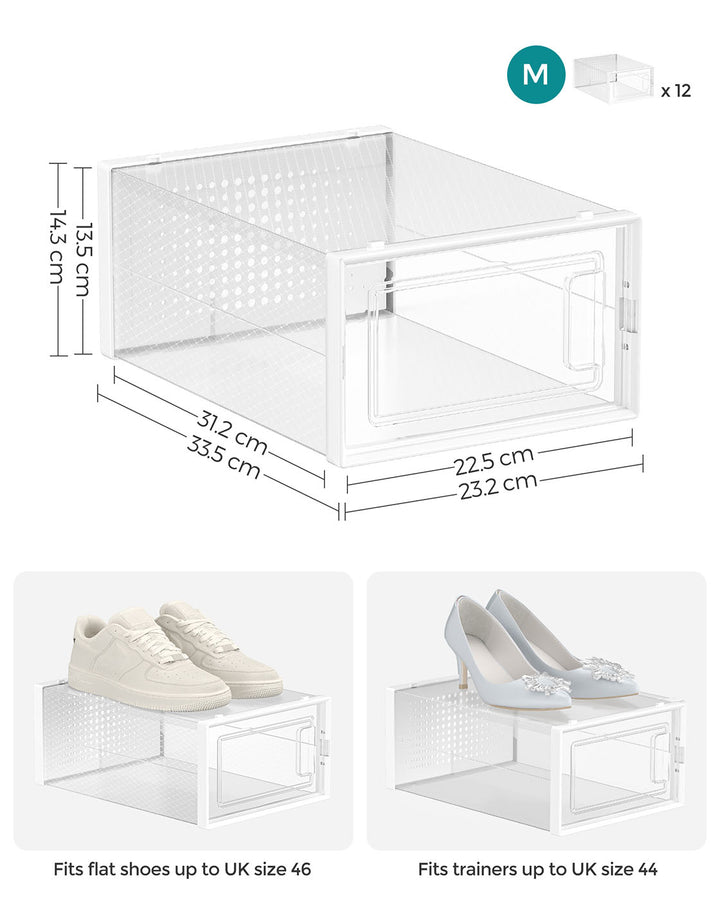Pack of 12 Transparent Plastic Shoe Boxes