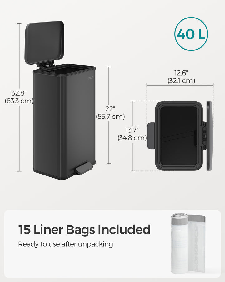 SONGMICS 5L Bathroom Bin with Lid Black