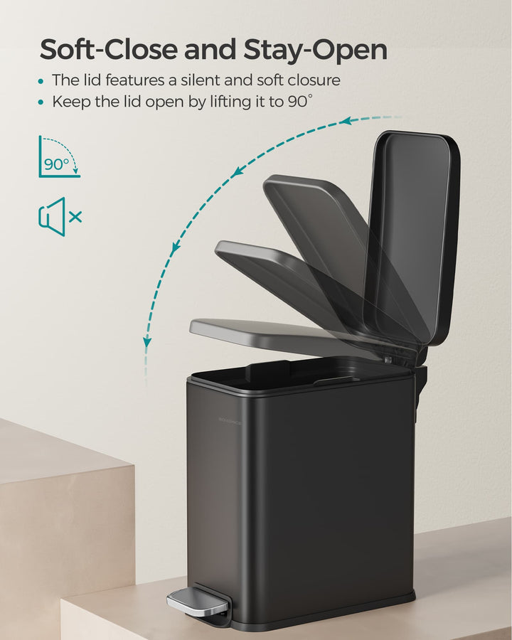 SONGMICS 5L Bathroom Bin with Lid Black