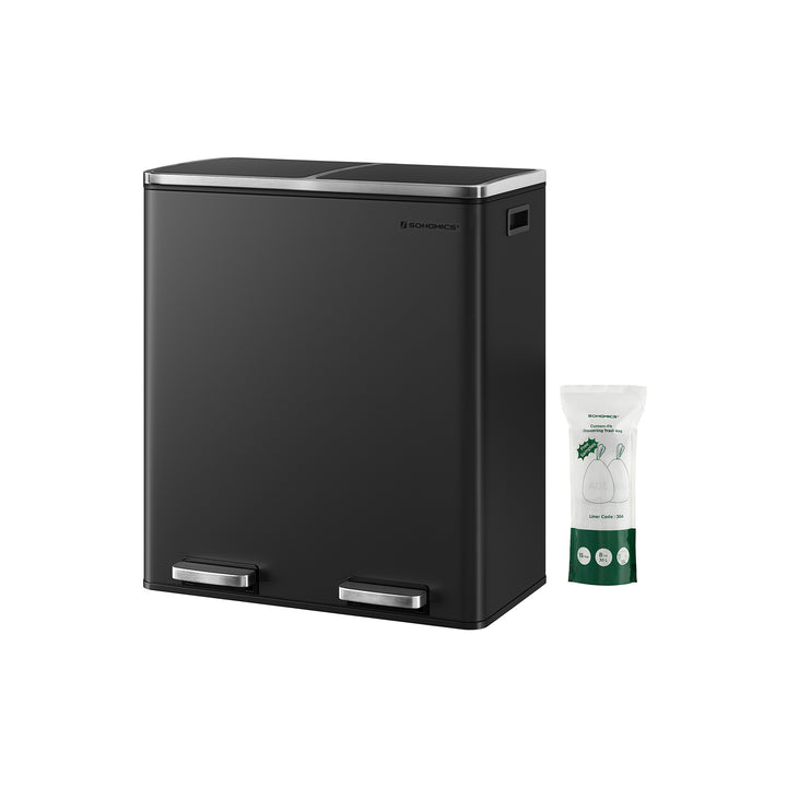 2 x 8 Gallon Black Dual Trash Garbage Can with Lid