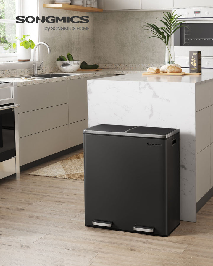 2 x 8 Gallon Black Dual Trash Garbage Can with Lid