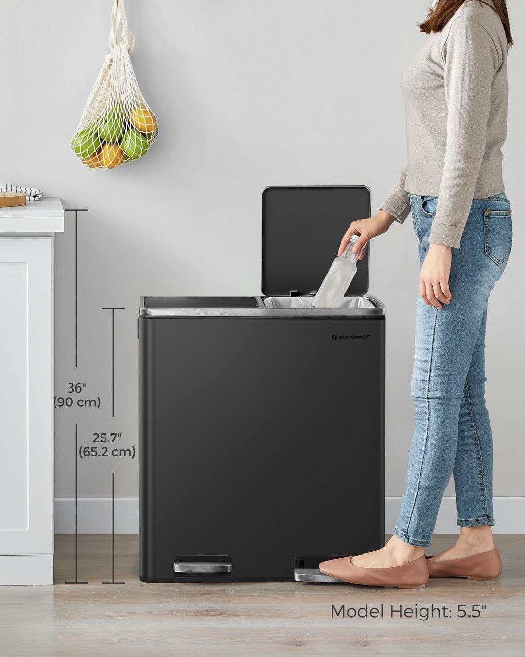 2 x 8 Gallon Black Dual Trash Garbage Can with Lid