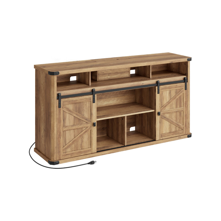 TV Stand for TVs up to 65 Inches, Farmhouse Entertainment Center with Sliding Barn Doors - Honey Brown