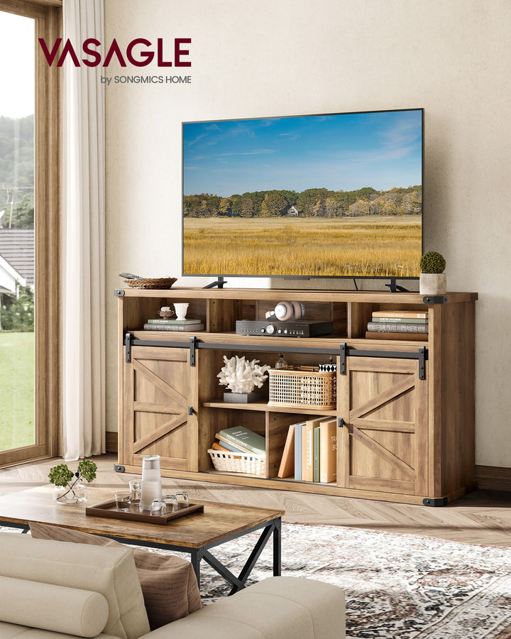 TV Stand for TVs up to 65 Inches, Farmhouse Entertainment Center with Sliding Barn Doors - Honey Brown