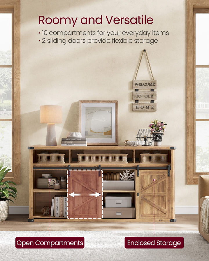 TV Stand for TVs up to 65 Inches, Farmhouse Entertainment Center with Sliding Barn Doors - Honey Brown