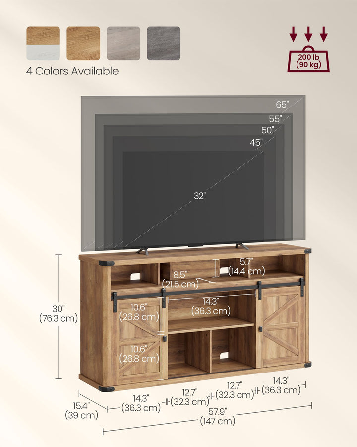 TV Stand for TVs up to 65 Inches, Farmhouse Entertainment Center with Sliding Barn Doors - Honey Brown