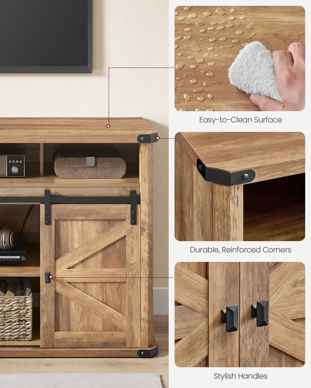 TV Stand for TVs up to 65 Inches, Farmhouse Entertainment Center with Sliding Barn Doors - Honey Brown