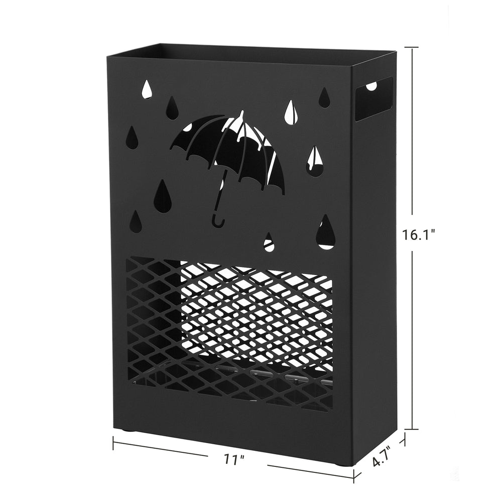 Black Metal Umbrella Stand with Drip Tray