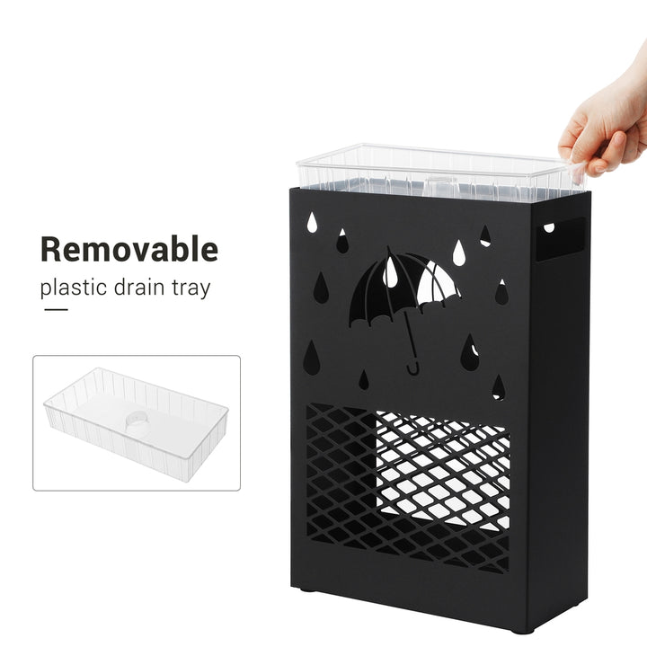 Black Metal Umbrella Stand with Drip Tray