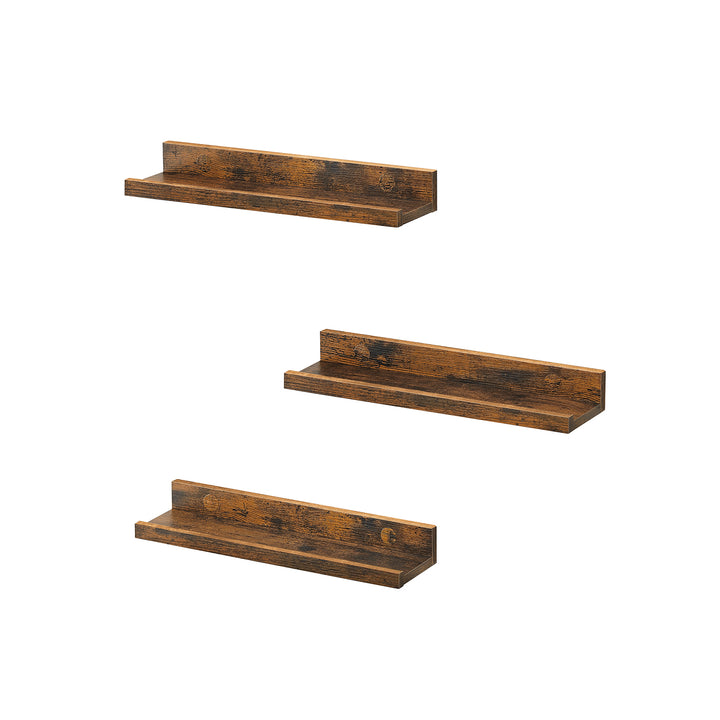 Set of 3 Rustic Brown Wall Shelves