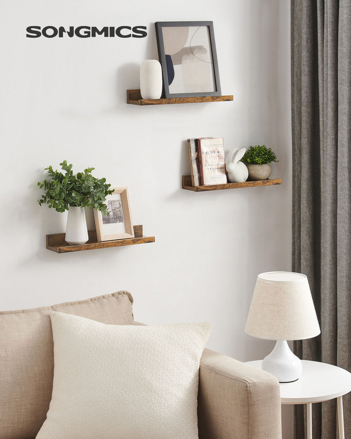 Set of 3 Rustic Brown Wall Shelves