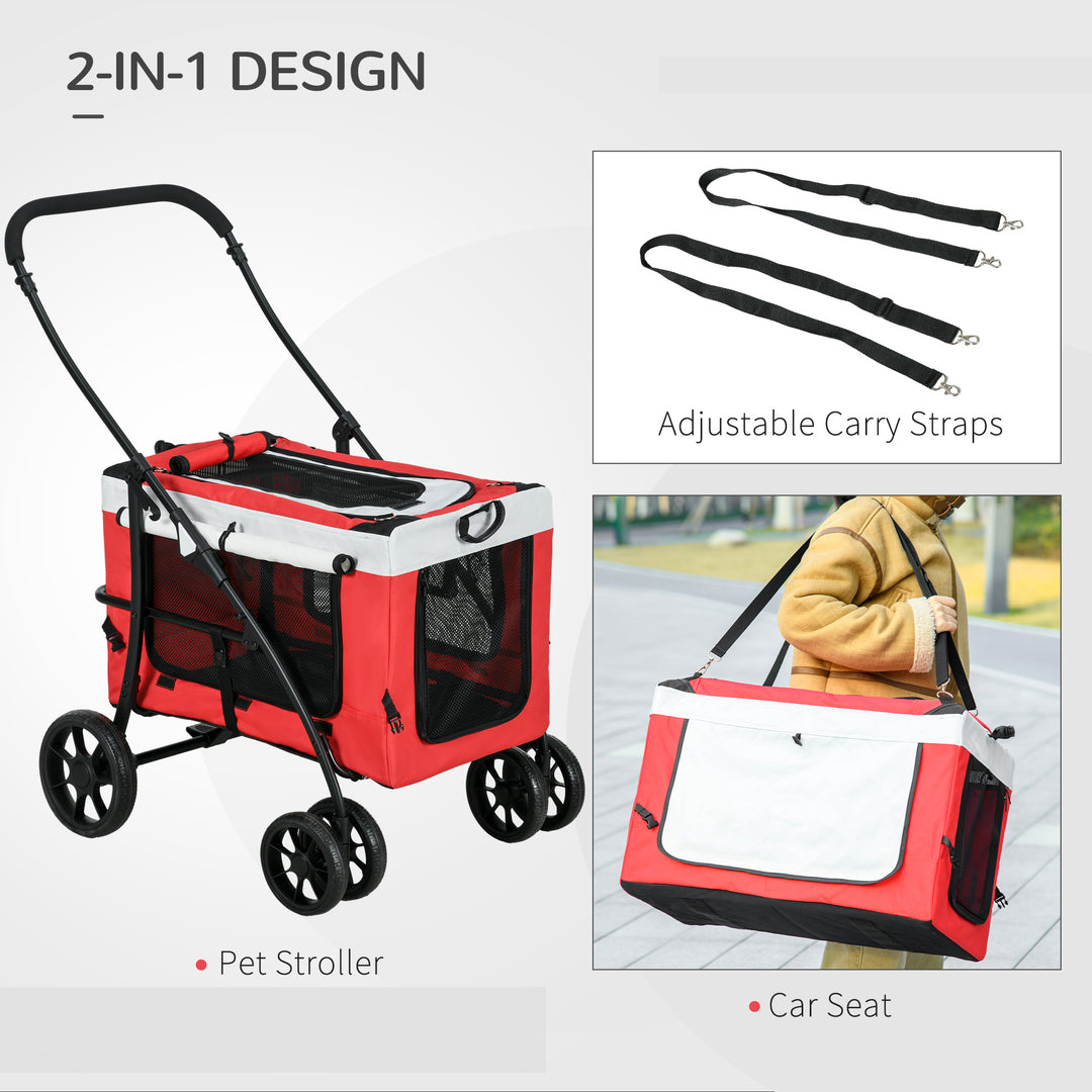 Foldable Dog Stroller, Pet Travel Crate with Detachable Carrier