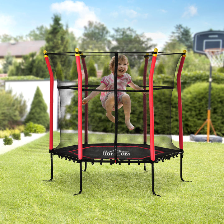 5.2FT / 63 Inch Kids Trampoline With Enclosure Net Mini Indoor Outdoor Trampolines for Child Toddler Age 3 - 10 Years Red