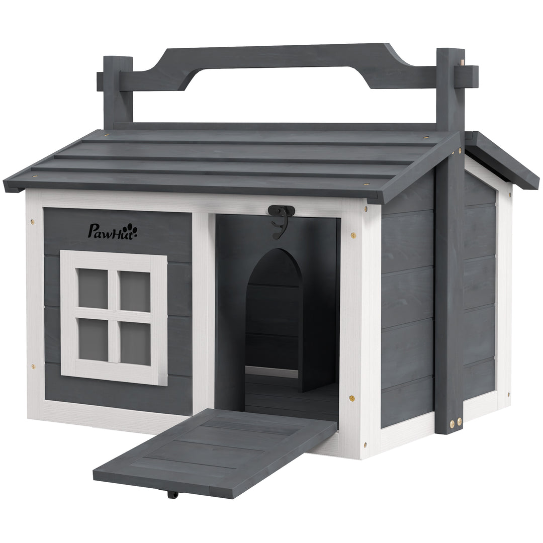 Rabbit Hutch, Small Animal House Outdoor, Openable Roof - Grey