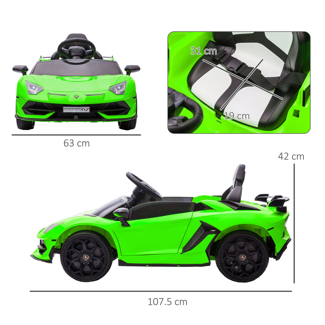 Lamborghini Licensed 12V Kids Electric Car w/ Butterfly Doors, Easy Transport Remote, Music, Horn, Suspension - Green