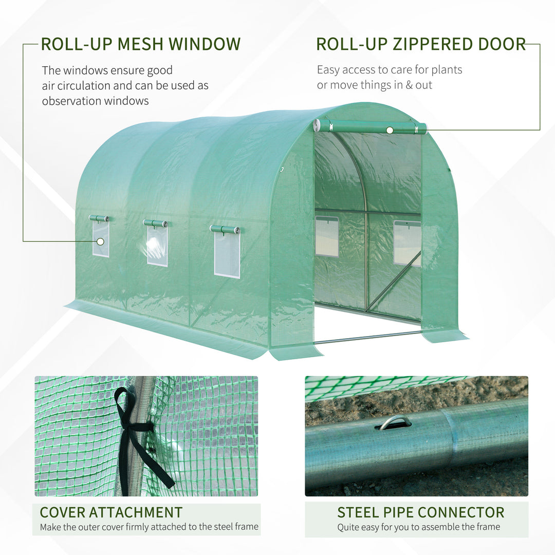 4L x 2W x 2H Polytunnel Greenhouse Garden Flower Vegetable Planter 25mm Diameter Galvanised Steel Frame w/ Zipped Door-Green