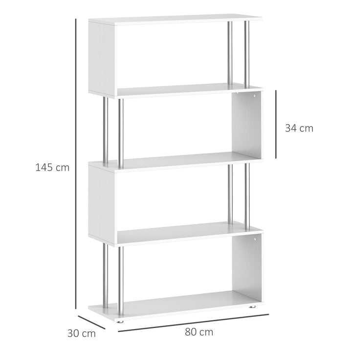 HOMCOM Wooden S Shape Bookcase Bookshelf Dividers Storage Display Unit White