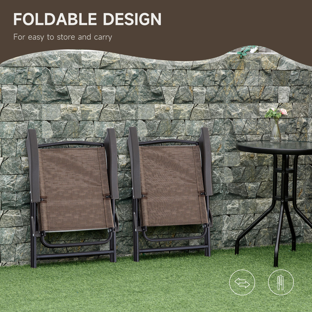 Outsunny 3 Piece Patio Furniture Garden Bistro Set Outdoor 2 Folding Chairs 1 Tempered Glass Table  Adjustable Backrest Metal - Brown