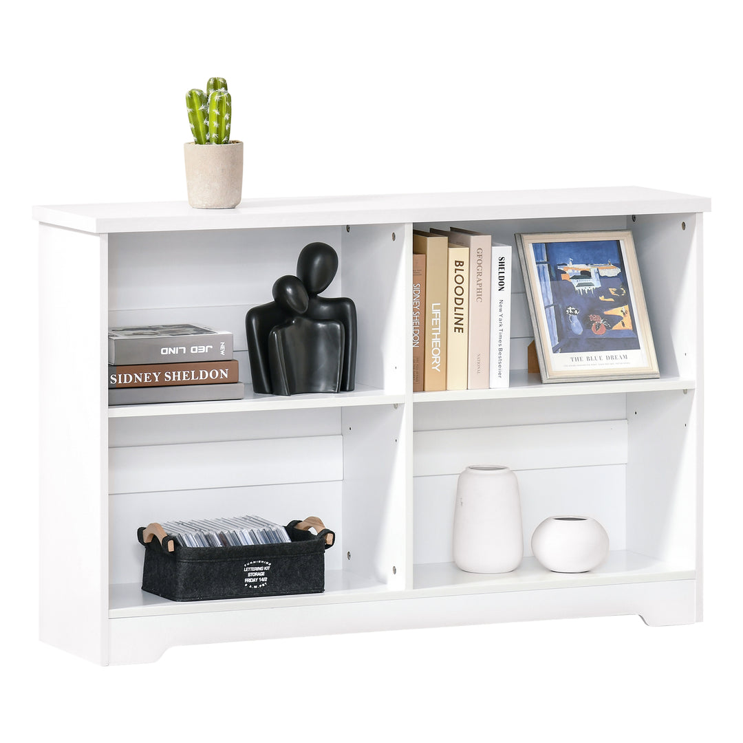 Simple Modern 4-Compartment Low Bookcase 2-Tier w/ Moving Shelves Cube Display Storage Unit Home Office Living Room Furniture White