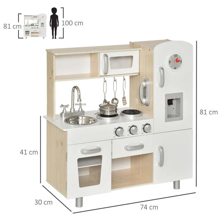 HOMCOM Kids Kitchen Playset Luxury Kitchen Accessories Set Pretend Cooking Set with Telephone Ice Machine, White
