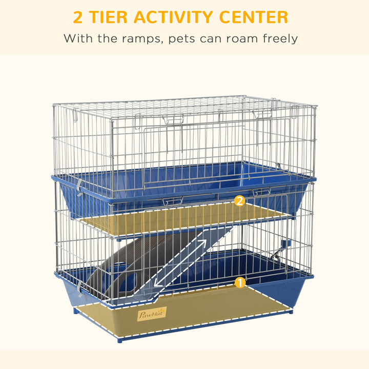 PawHut Metal 2-Tier Small Animal Cage Blue