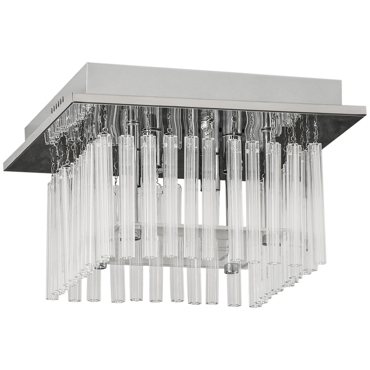 Modern Raindrop K9 Crystal Chandelier, Flush Mount Ceiling Light Fixture, Square Pendant Lamp for Living Room 4 G9 Bulbs Required 32W x 20H cm