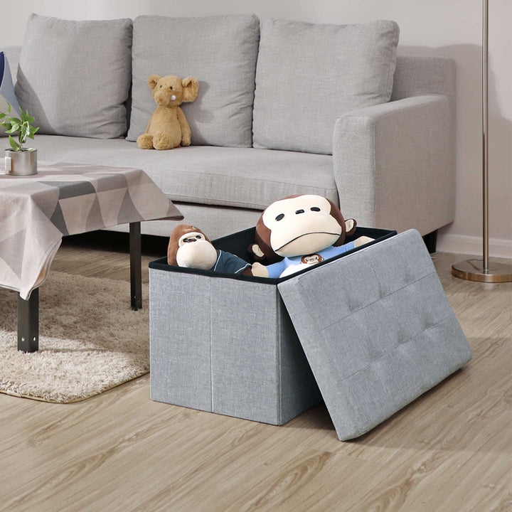 Linen Fabric Storage Ottoman
