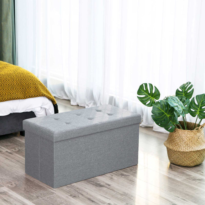 Linen Fabric Storage Ottoman