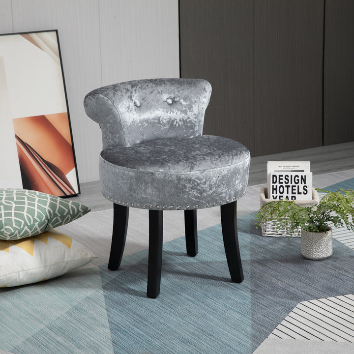 Dressing Table Stool with Rubber Wood Legs Ice Velvet Makeup Seat Dressing Chair for Living Room Dressing Room Bedroom, Grey