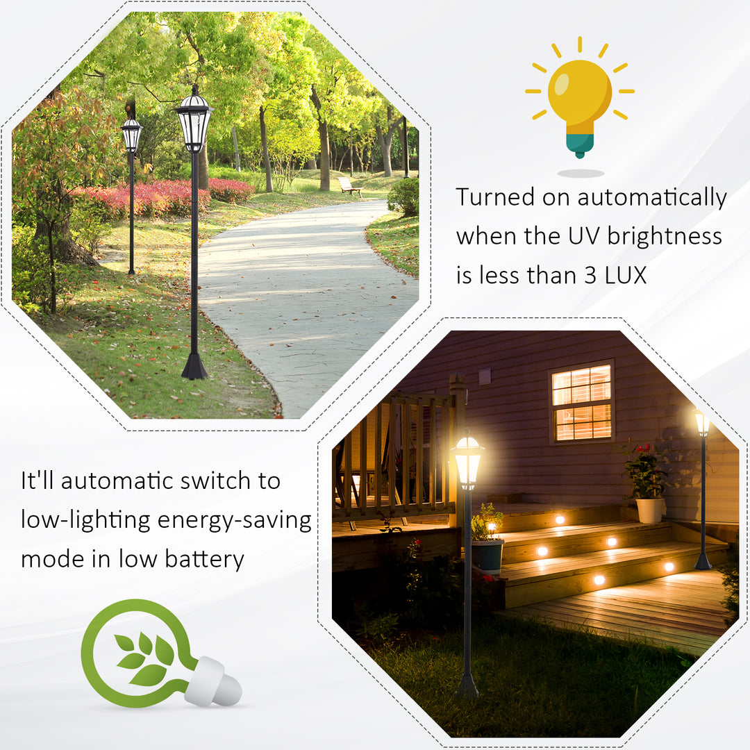 2 PCS LED Garden Lights Lamp Post Solar Powered Lantern Patio Pathway Walkway Outdoor Water-Resist Auto Switch 6-8 Hours Black