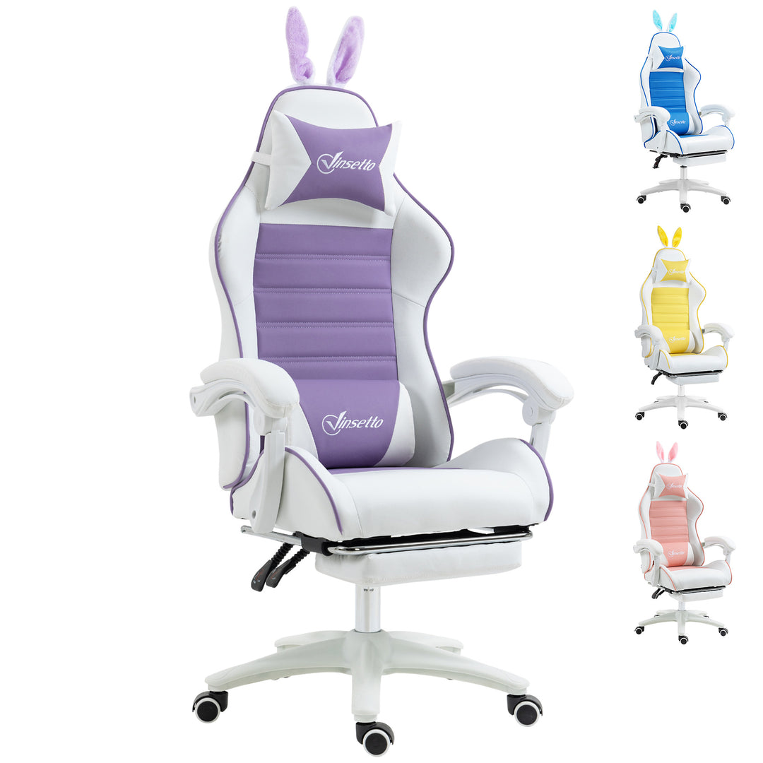 Vinsetto Racing Gaming Chair, Reclining PU Leather Computer Chair with Removable Rabbit Ears, Purple