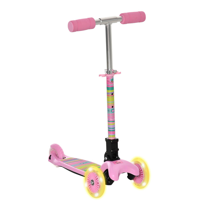 Scooter for Kids Toddler Foldable Kick Scooter with 3 Wheel Adjustable Height Flashing Wheels for Boys and Girls 3-8 Years Pink