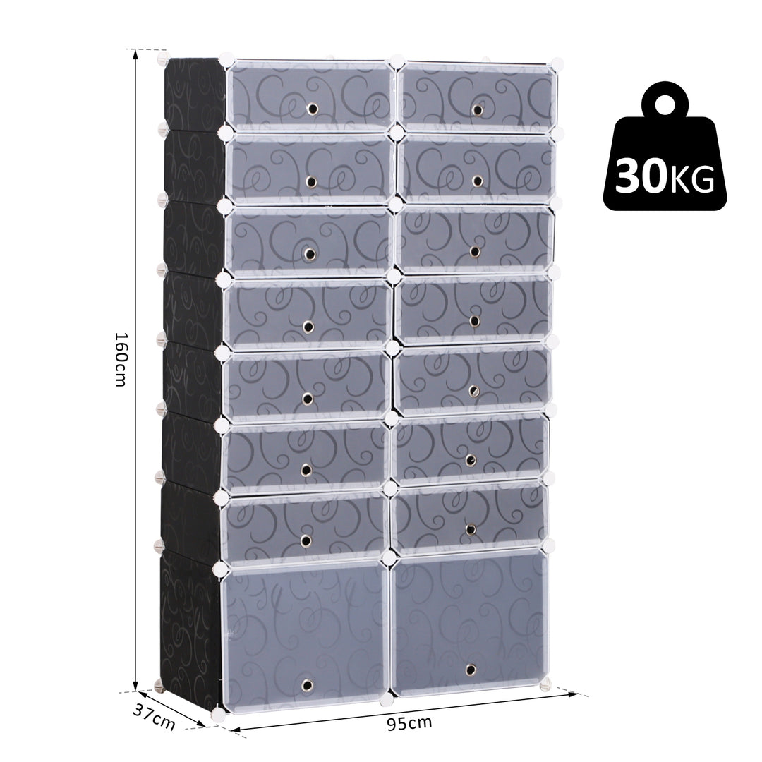 HOMCOM Large 16-Cube DIY Shoes Rack Portable Interlocking Plastic Cabinet 8 Tier Footwear Organiser Bedroom 32 Pairs