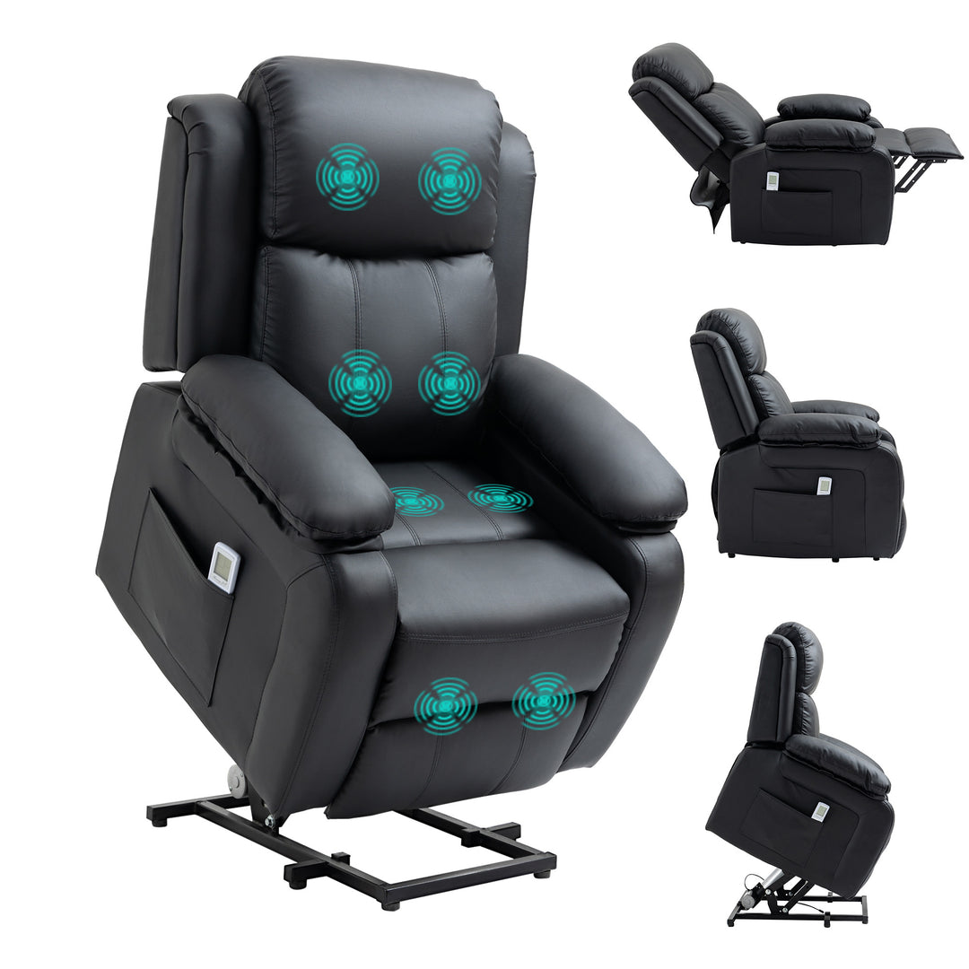 Electric Power Lift Recliner Chair Vibration Massage Reclining Chair with Remote Control and Side Pocket, Black