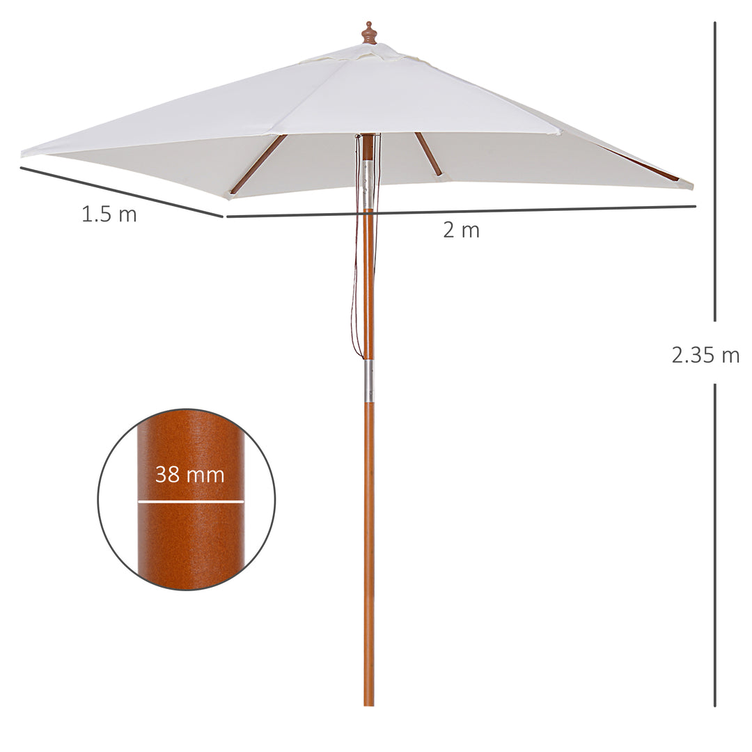 2m x 1.5m Patio Garden Parasol Sun Umbrella Sunshade Canopy Outdoor Backyard Furniture Fir Wooden Pole 6 Ribs Tilt Mechanism -  Cream White