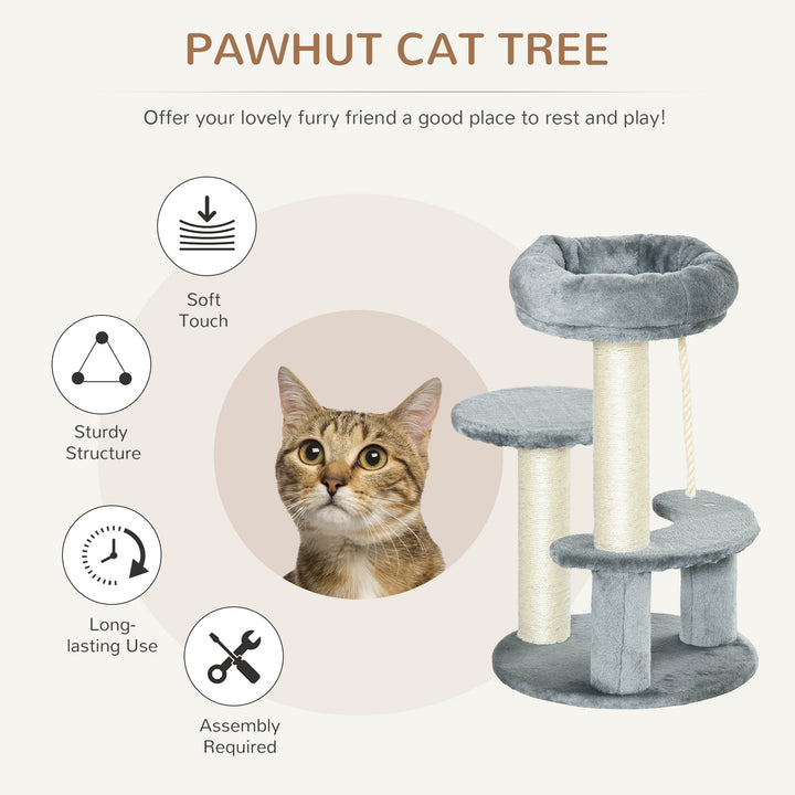 65 cm Cat Tree Kitty Scratcher Kitten Activity Center Scratching Post Playhouse 2 Perch w/Hanging Sisal Rope Grey