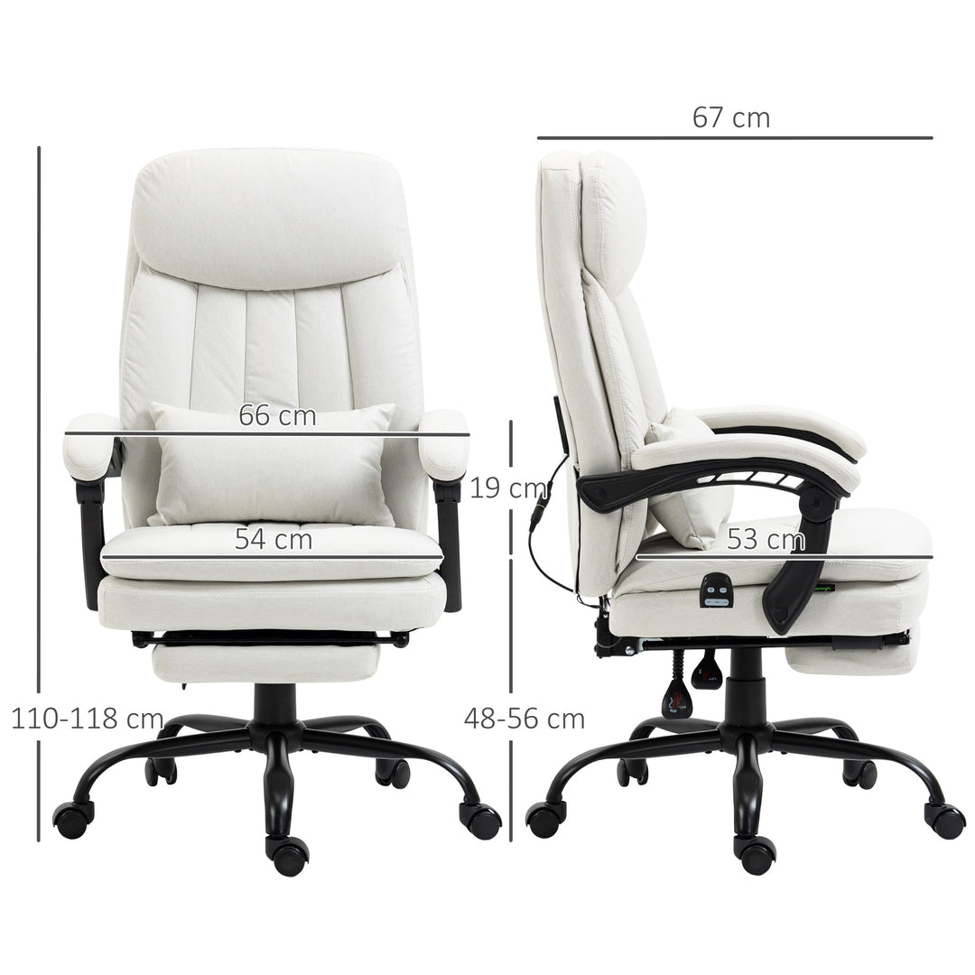 Vibration Massage Office Chair w/ Heat, Lumbar Support Pillow-Cream White