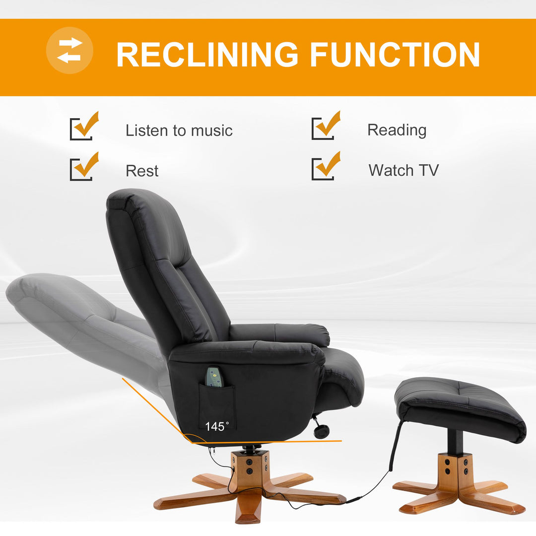 Massage Sofa Leather W/ Footrest Stool- Black