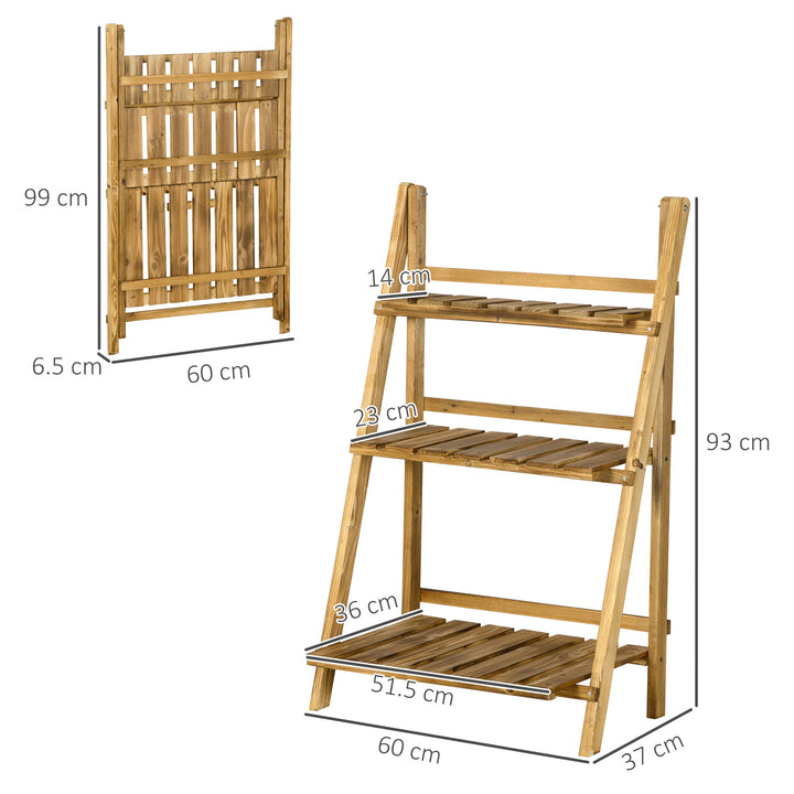 Wooden Folding Flower Pot Stand 3 Tier Garden Planter Display Ladder Gardener Storage Shelves Rack Herb Holder (60L x 37W x 93H (cm))