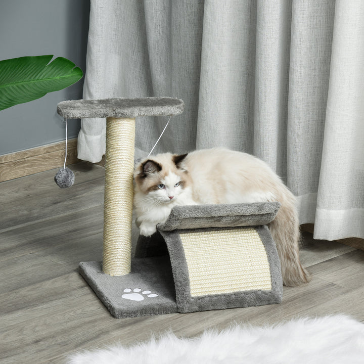 Pawhut Cat Tree Scratching Post Kitten Scratcher Kitty Activity Play Center Sisal Rotatable Top Bar Tunnel Dangling Ball Light Grey