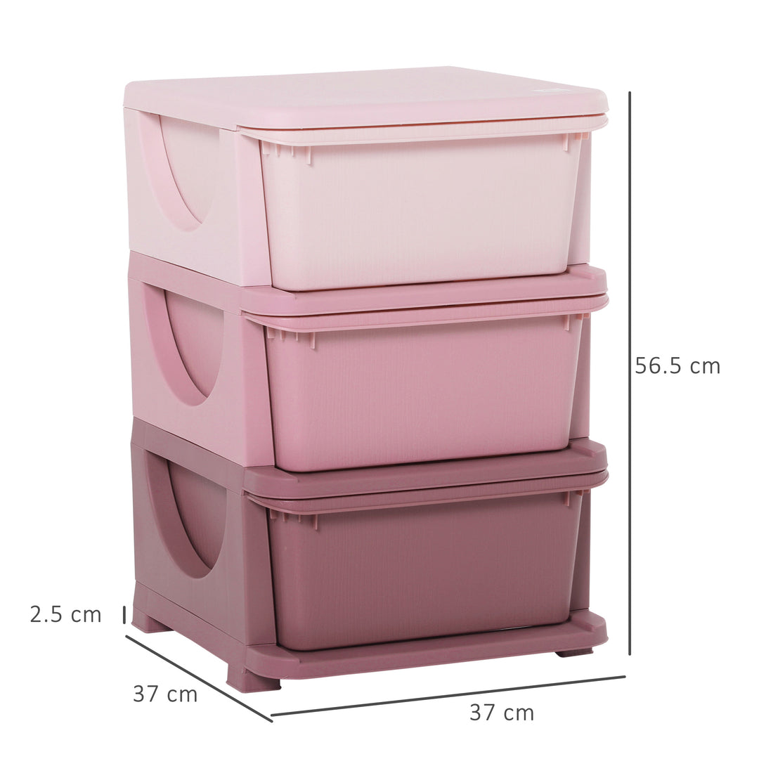 Kids Storage Units with Drawers 3 Tier Chest Vertical Dresser Tower Toy Organizer for  Nursery Playroom Kindergarten Pink